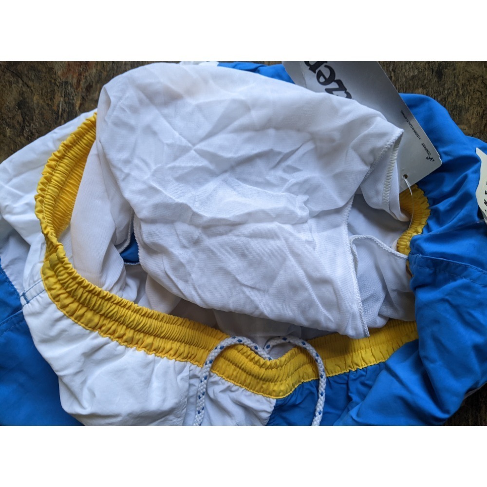 new VINTAGE Men's Swimming Trunks Blue White Yellow by JANTZEN Size Large - Picture 3 of 6